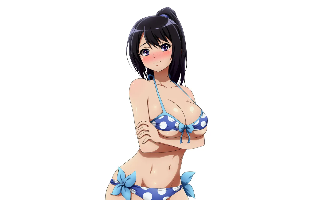 Фото обои girl, sexy, cleavage, long hair, boobs, blush, anime, beautiful
