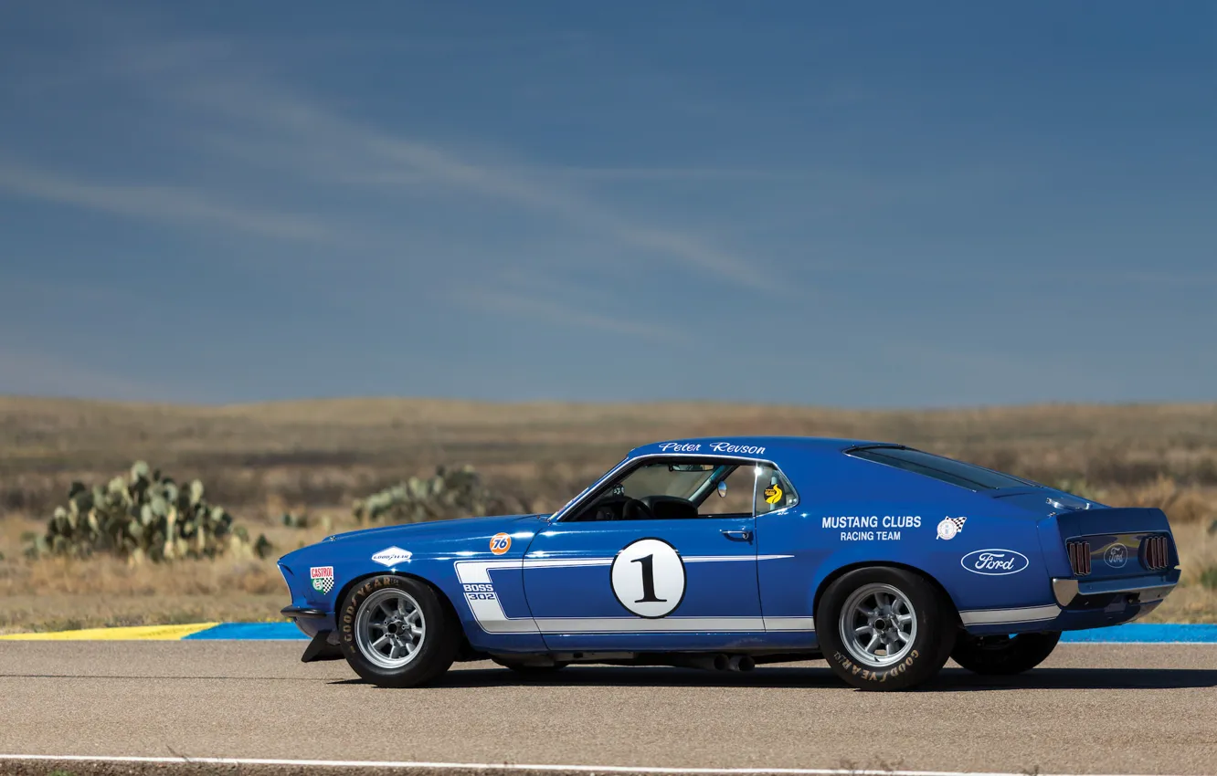 Фото обои синий, скорость, Mustang, Ford, Muscle, 1969, Car, Race