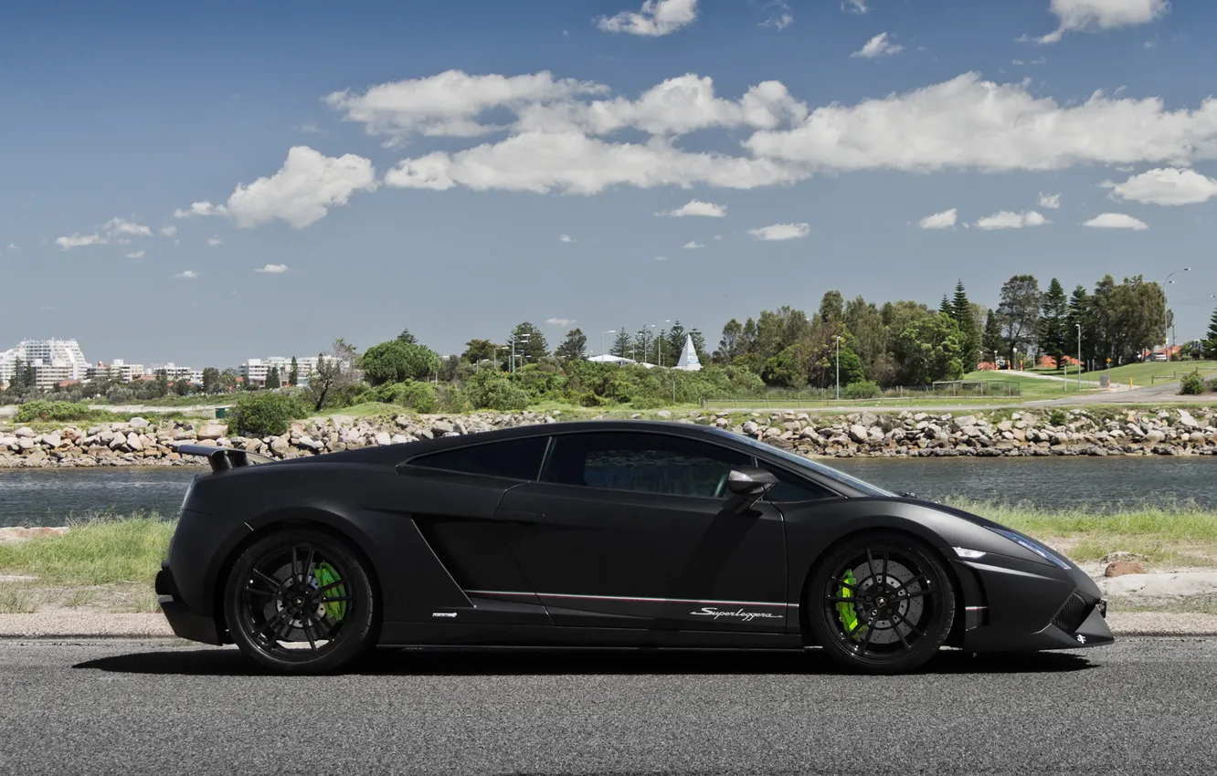 Фото обои Lamborghini, gallardo, Superleggera, sky, lake, LP570-4, gray