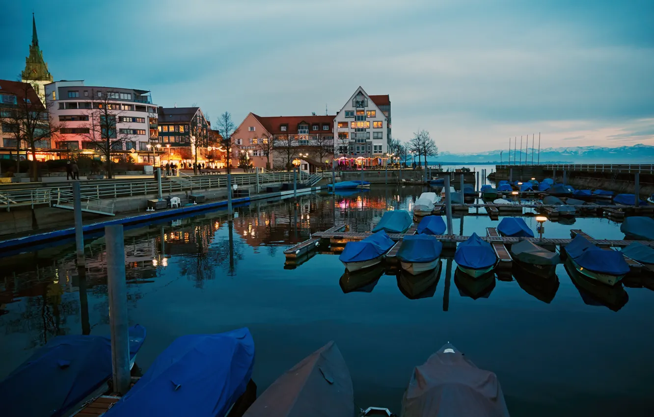 Фото обои озеро, лодки, Германия, причал, Friedrichshafen, Lake Constance