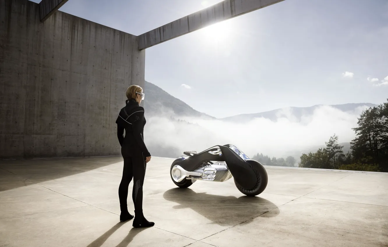 Фото обои BMW, wallpaper, girl, logo, sky, woman, cloud, motorcycle
