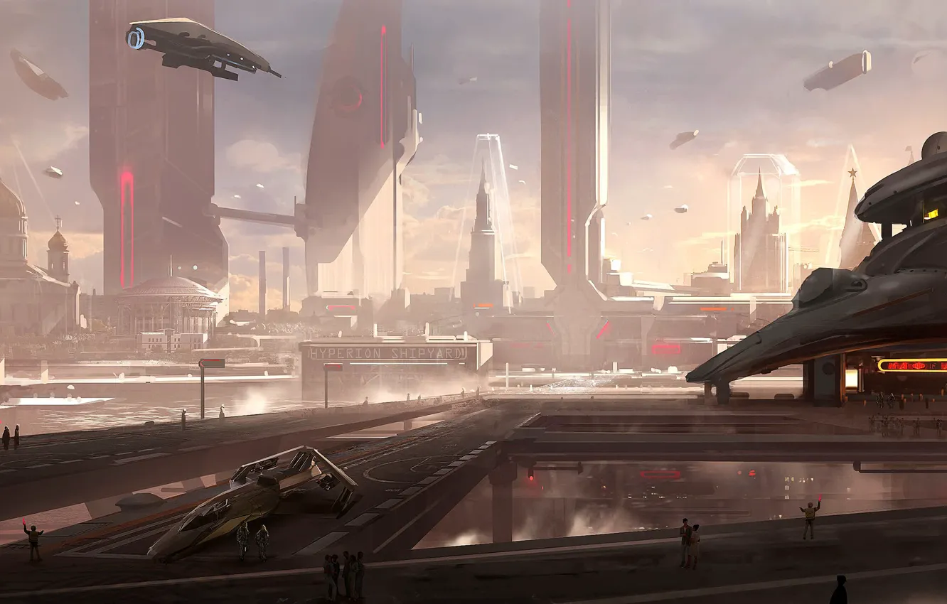 Фото обои city, future, spaceships
