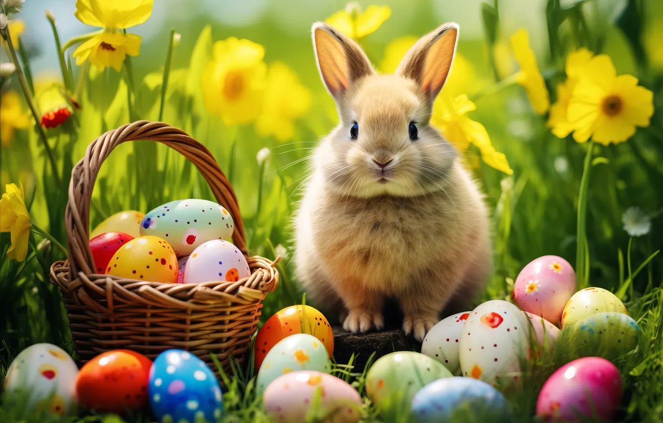 Фото обои цветы, яйца, весна, colorful, Пасха, happy, flowers, spring
