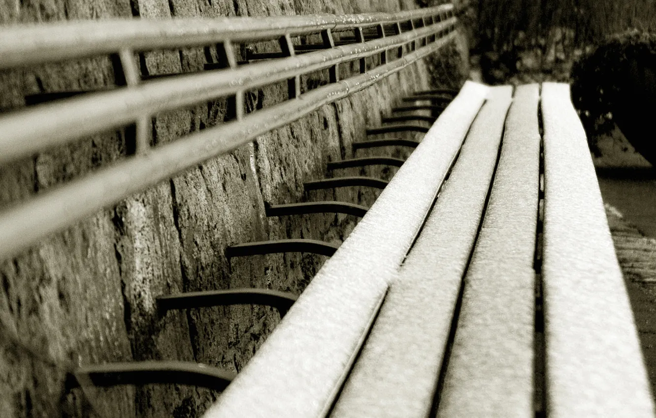 Фото обои зима, снег, скамейка, настроение, романтика, лавочка, скамейки, лавочки