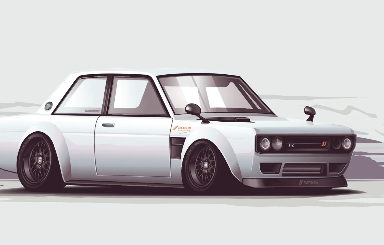 Фото обои белый, арт, Nissan, white, ниссан, Skyline, front, скайлайн