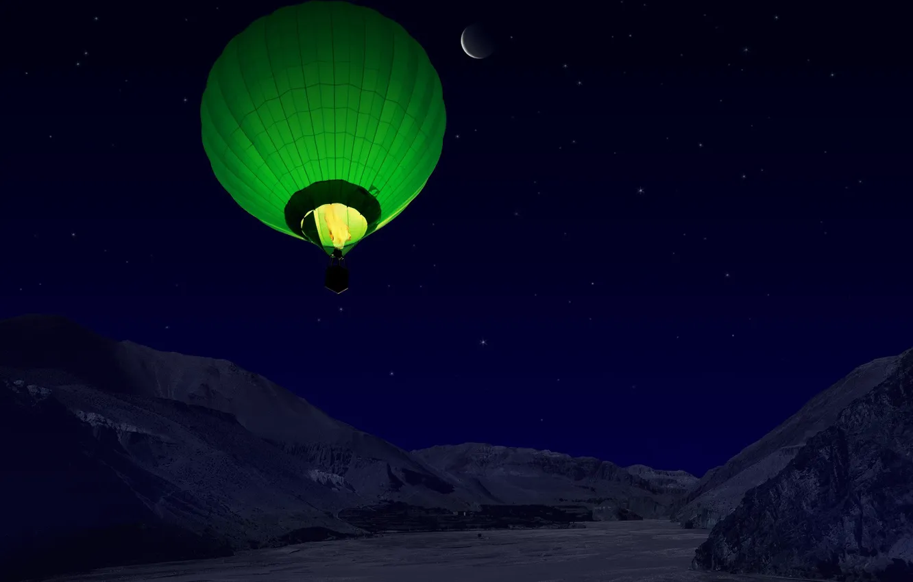 Фото обои горы, ночь, шар