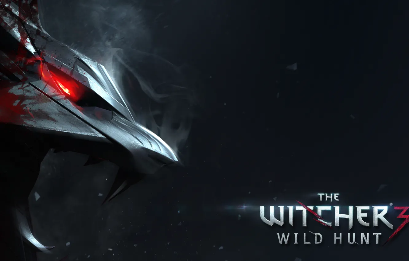Фото обои надпись, злость, кровь, клыки, Волк, красные глаза, чёрный фон, The Witcher 3: Wild Hunt
