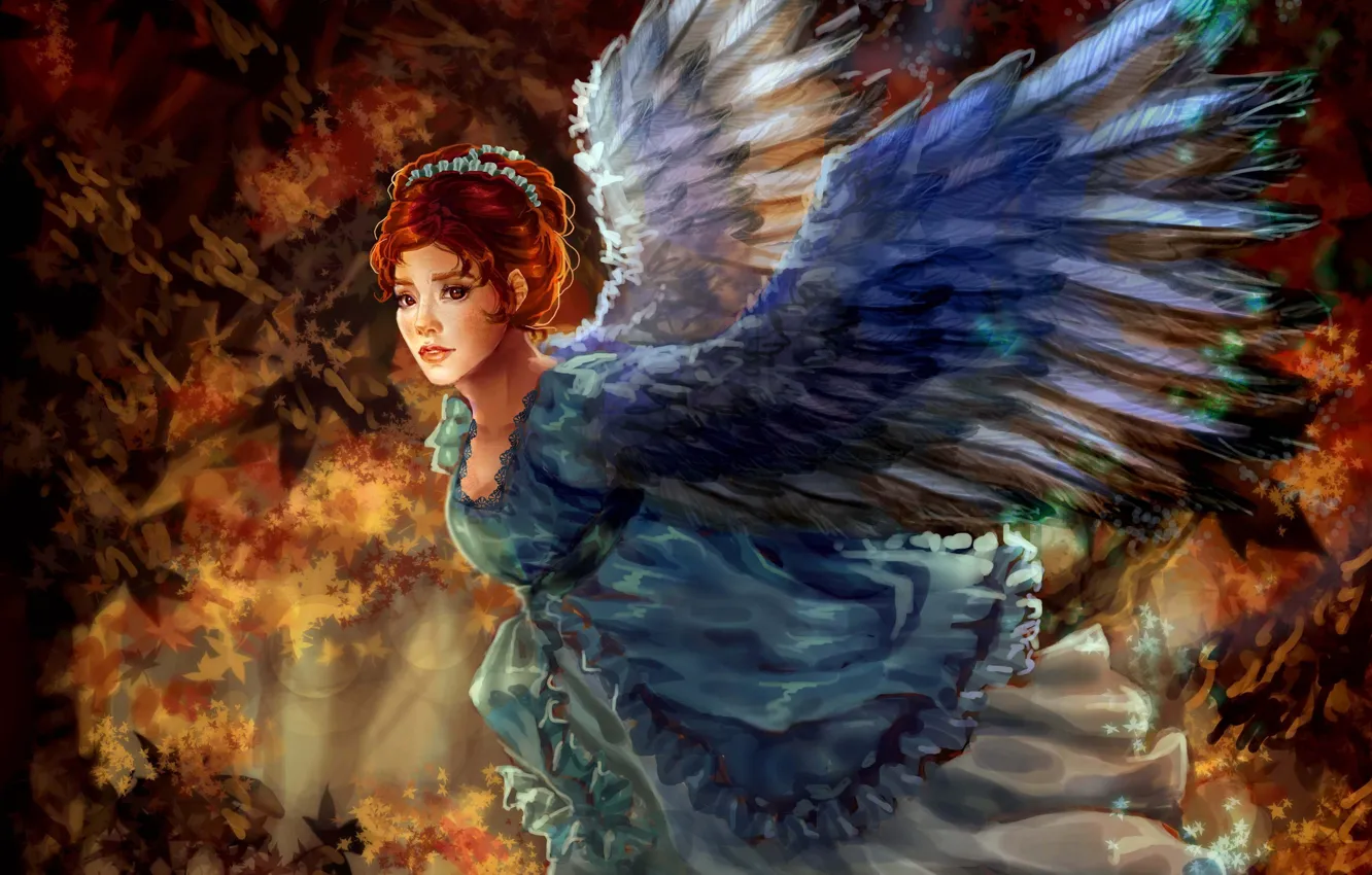 Фото обои девушка, крылья, ангел, арт, живопись