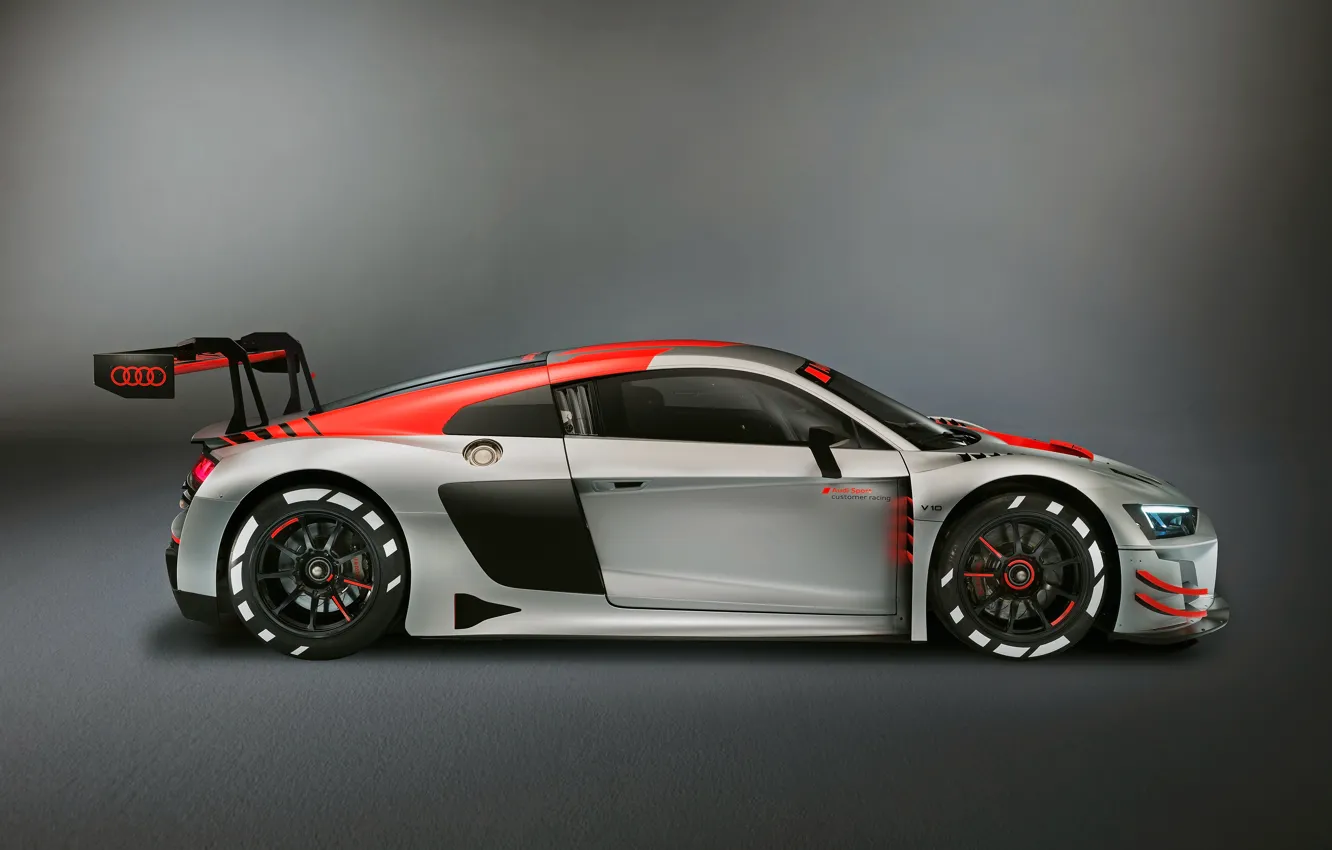 Фото обои гоночное авто, Audi R8, вид сбоку, LMS, 2019
