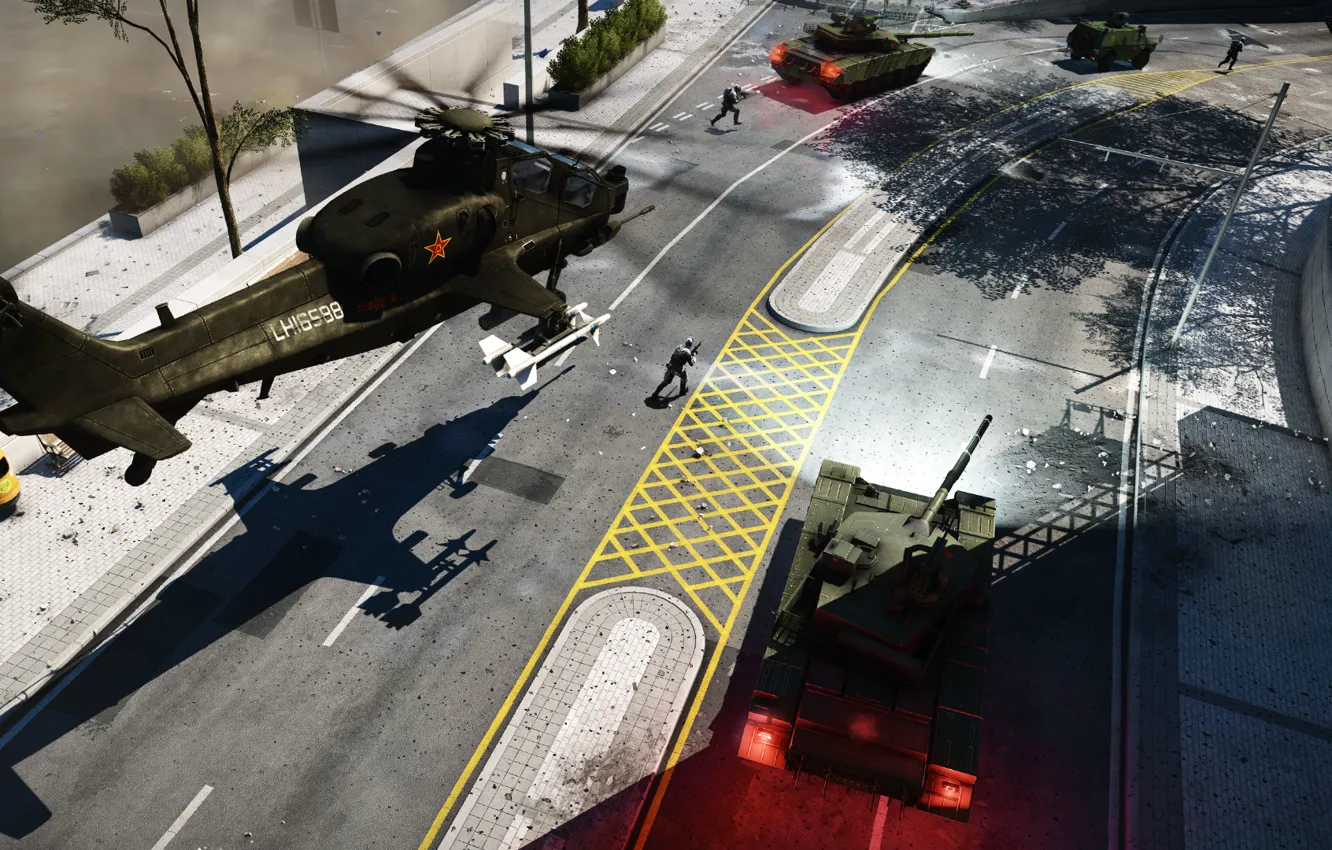 Фото обои солдат, танк, вертолёт, Battlefield 4