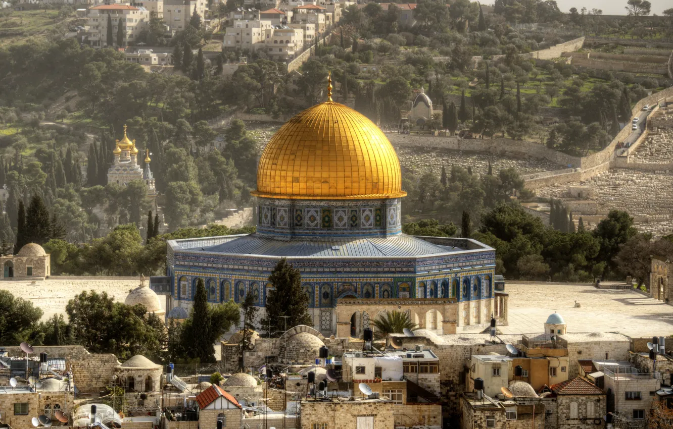 Фото обои город, купола, Иерусалим, Израиль, Купол Скалы, Храмовая гора