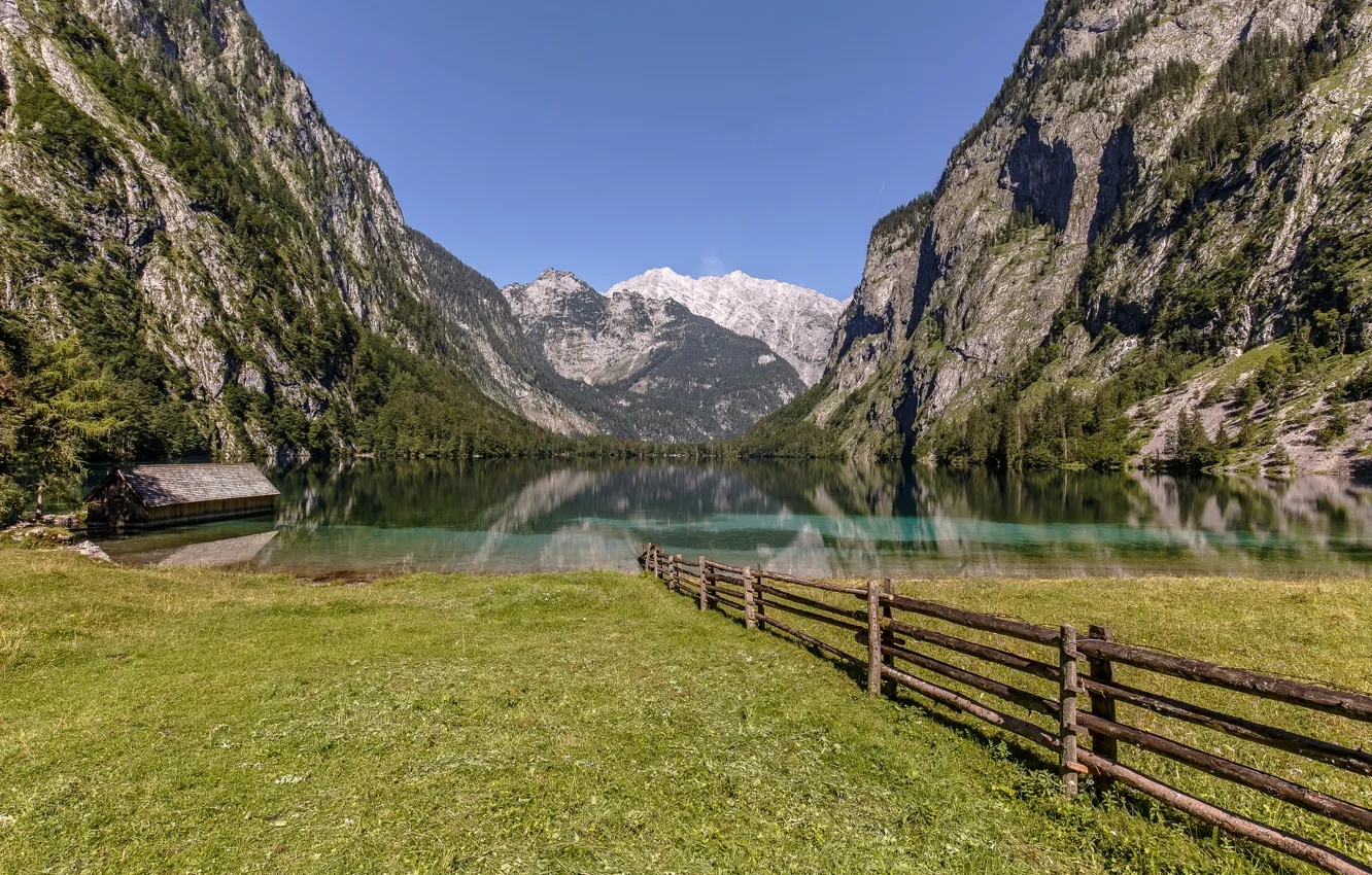 Фото обои горы, озеро, забор, Германия, Бавария, Germany, Bavaria, изгородь