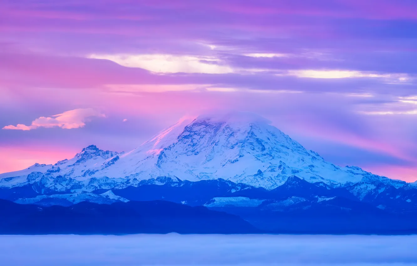 Фото обои sky, landscape, nature, mountains, clouds, snow, Washington, mist