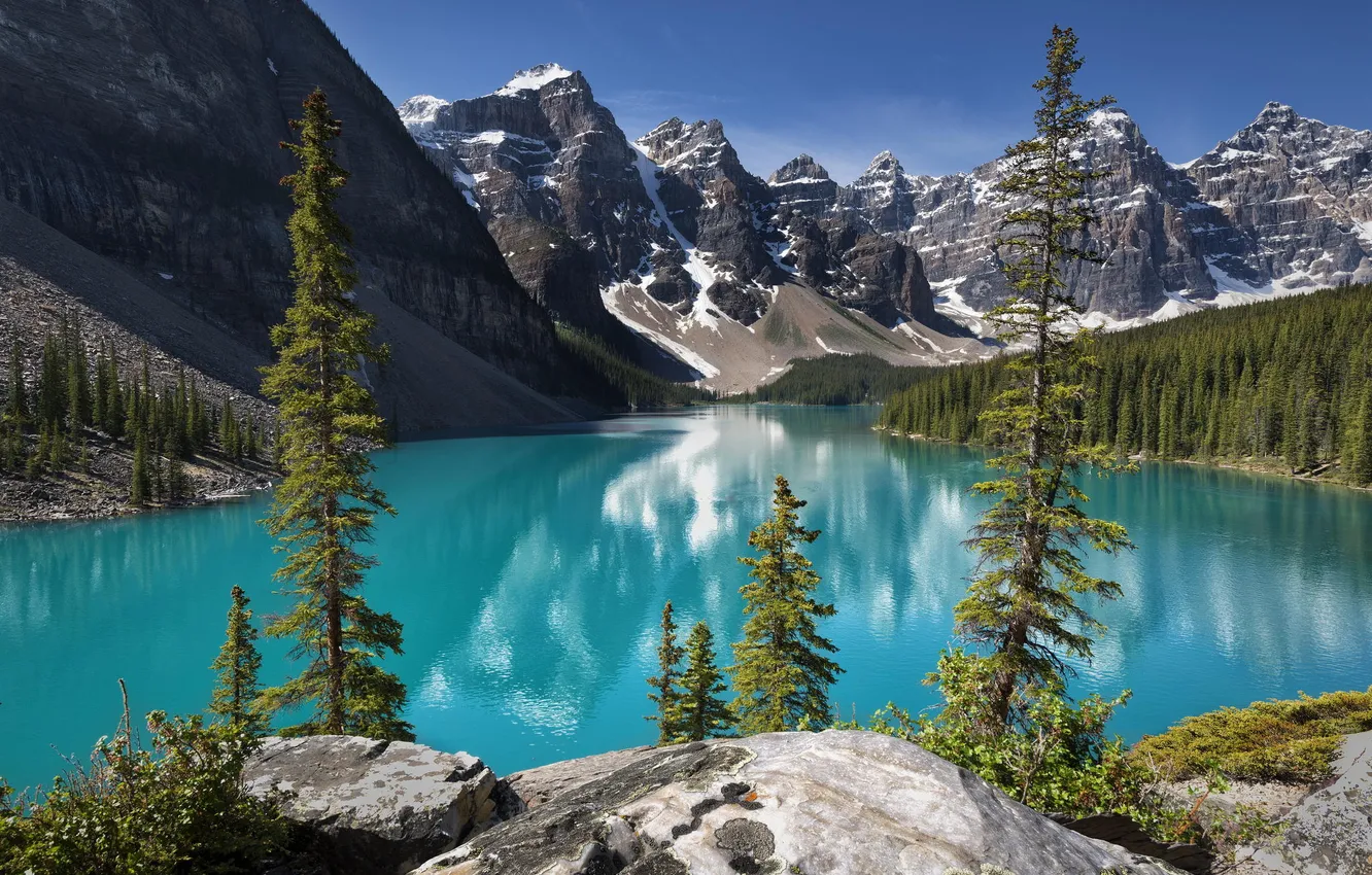 Фото обои снег, горы, природа, озеро, Канада