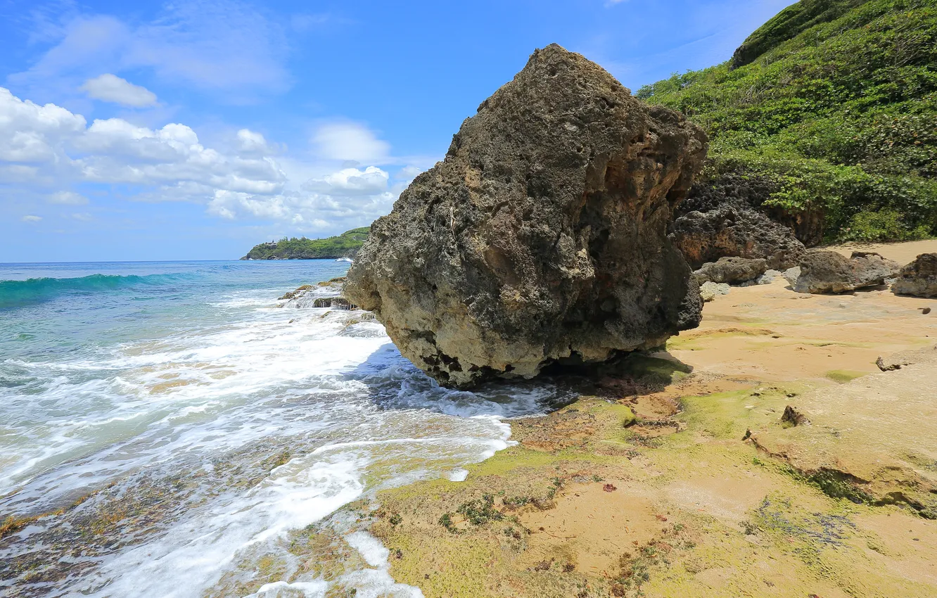 Фото обои море, волны, небо, облака, камни, берег, Puerto Rico, Guajataca