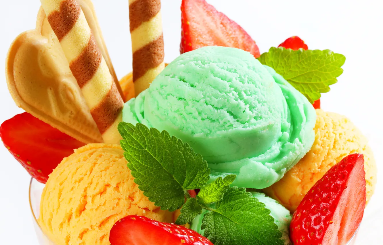 Фото обои клубника, мороженое, мята, десерт, сладкое, sweet, strawberry, dessert