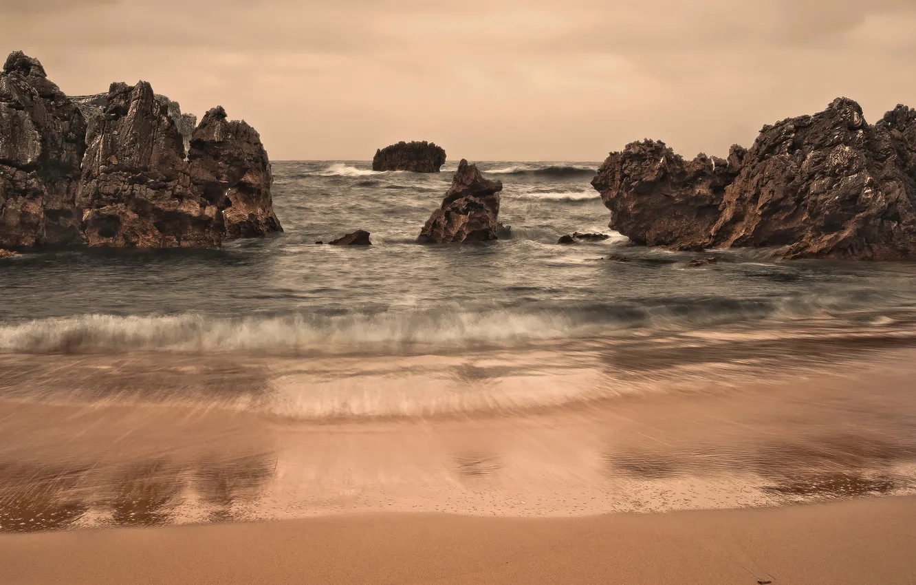 Фото обои море, пляж, скалы