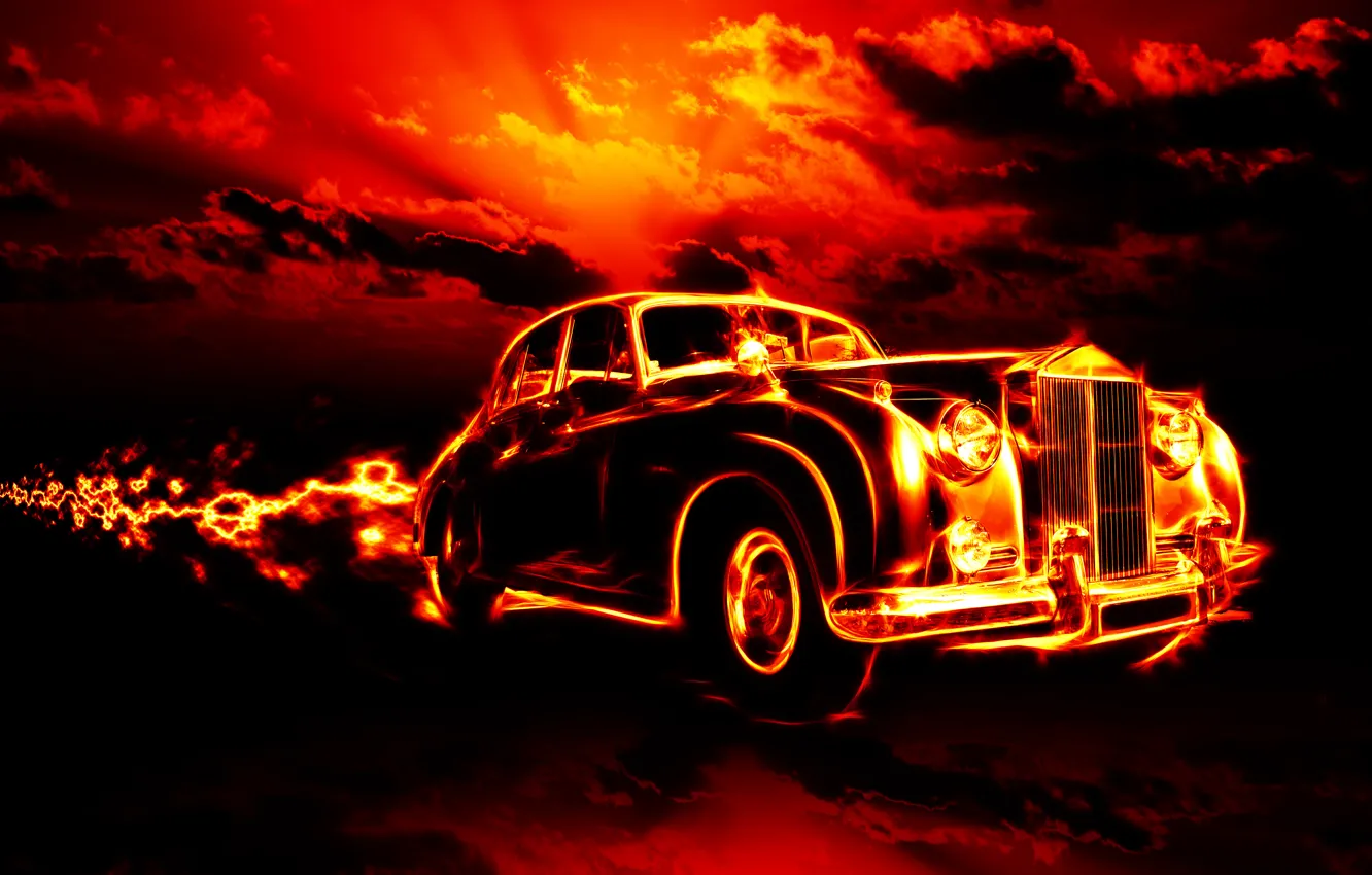 Фото обои car, облака, машины, city, города, огонь, пламя, fire