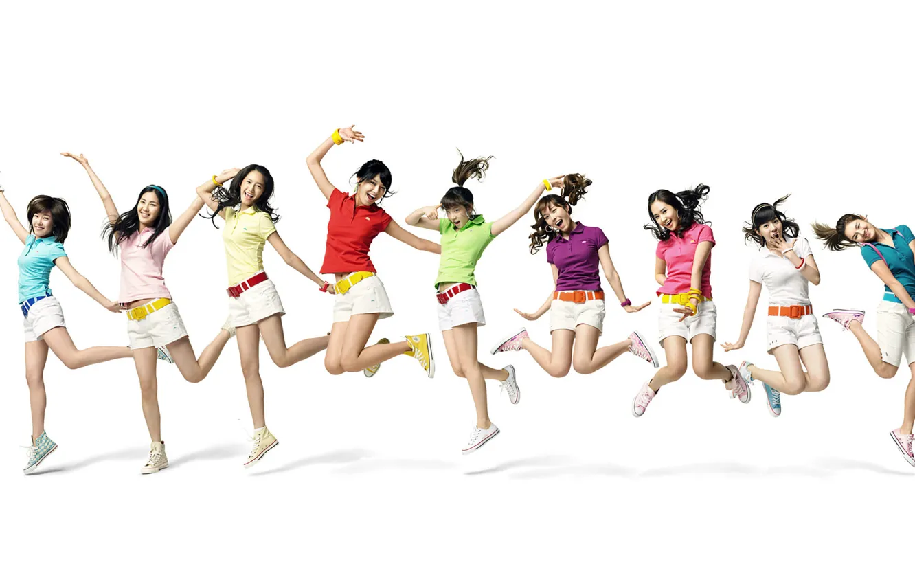 Фото обои девушки, настроение, белый фон, ярко, Girls Generation SNSD