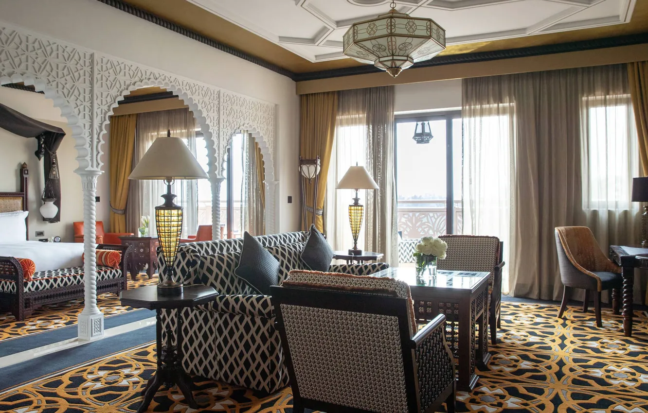 Фото обои дизайн, интерьер, спальня, гостиная, восточный стиль, Jjumeirah al Qasr, Джумейра аль-Каср, полулюкс