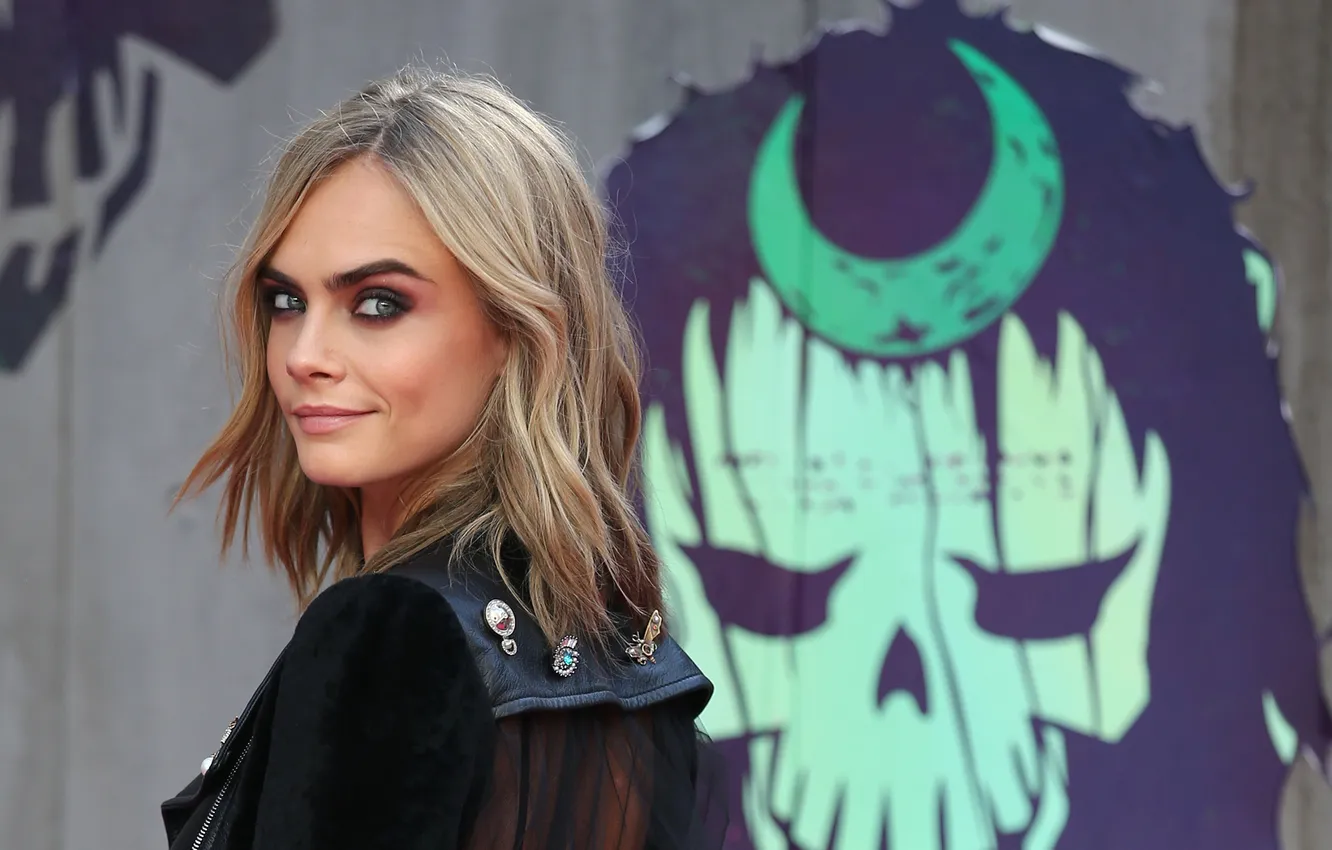 Фото обои взгляд, фон, портрет, актриса, блондинка, красотка, Cara Delevingne, Кара Делевинь