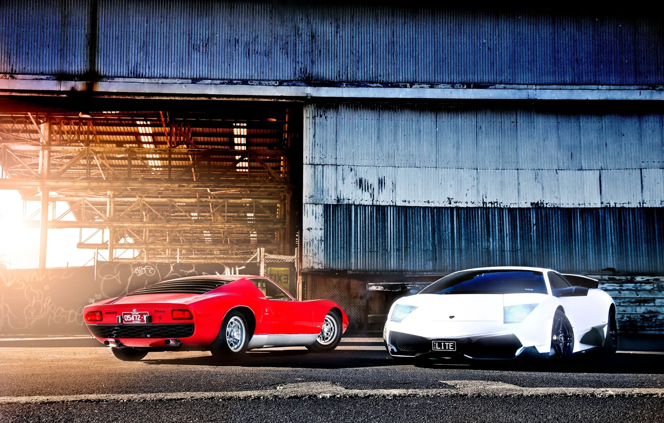 Фото обои солнце, Lamborghini, белая, red, white, блик, красная, ламборджини