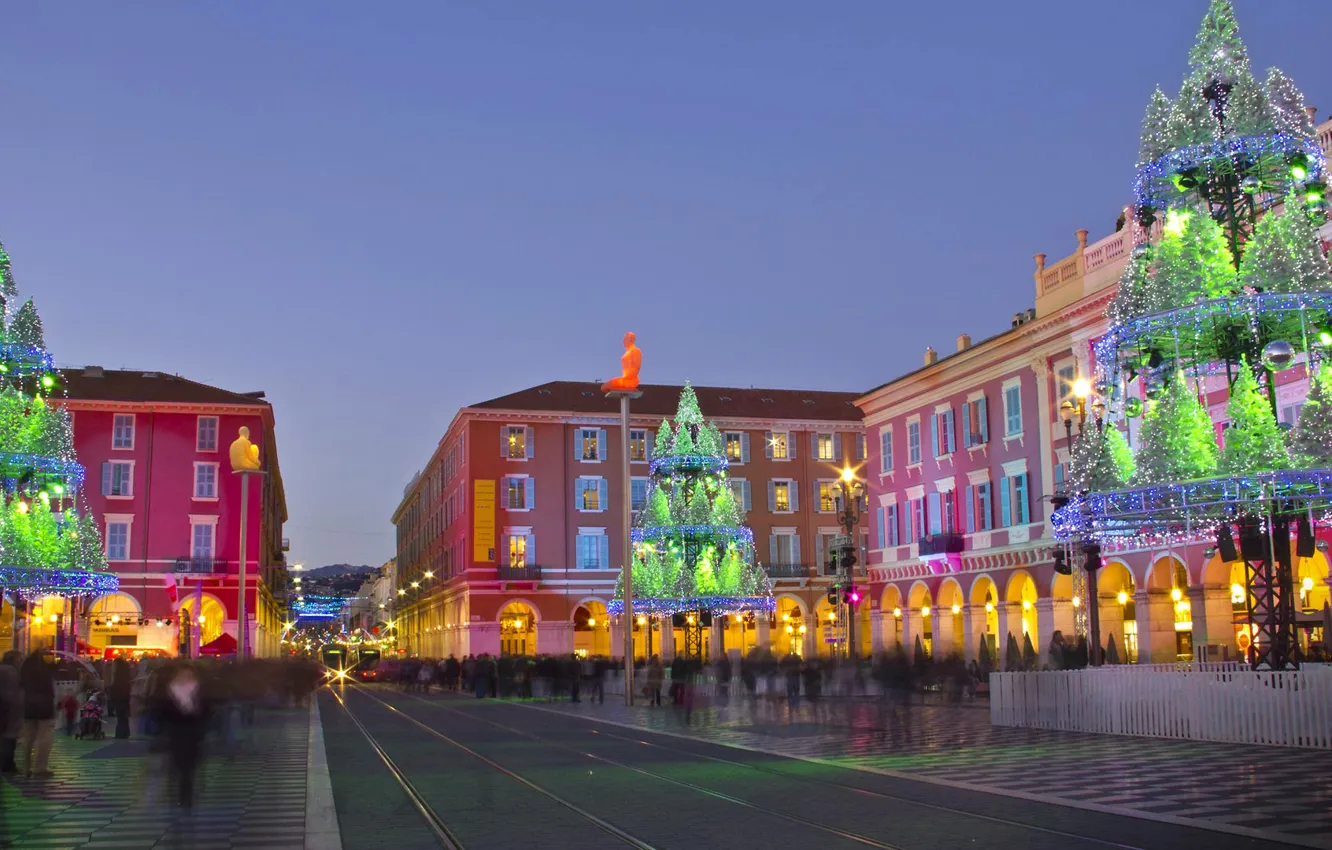 Фото обои город, Франция, Рождество, Прованс-Альпы-Лазурный берег, Ницца, площадь Массена