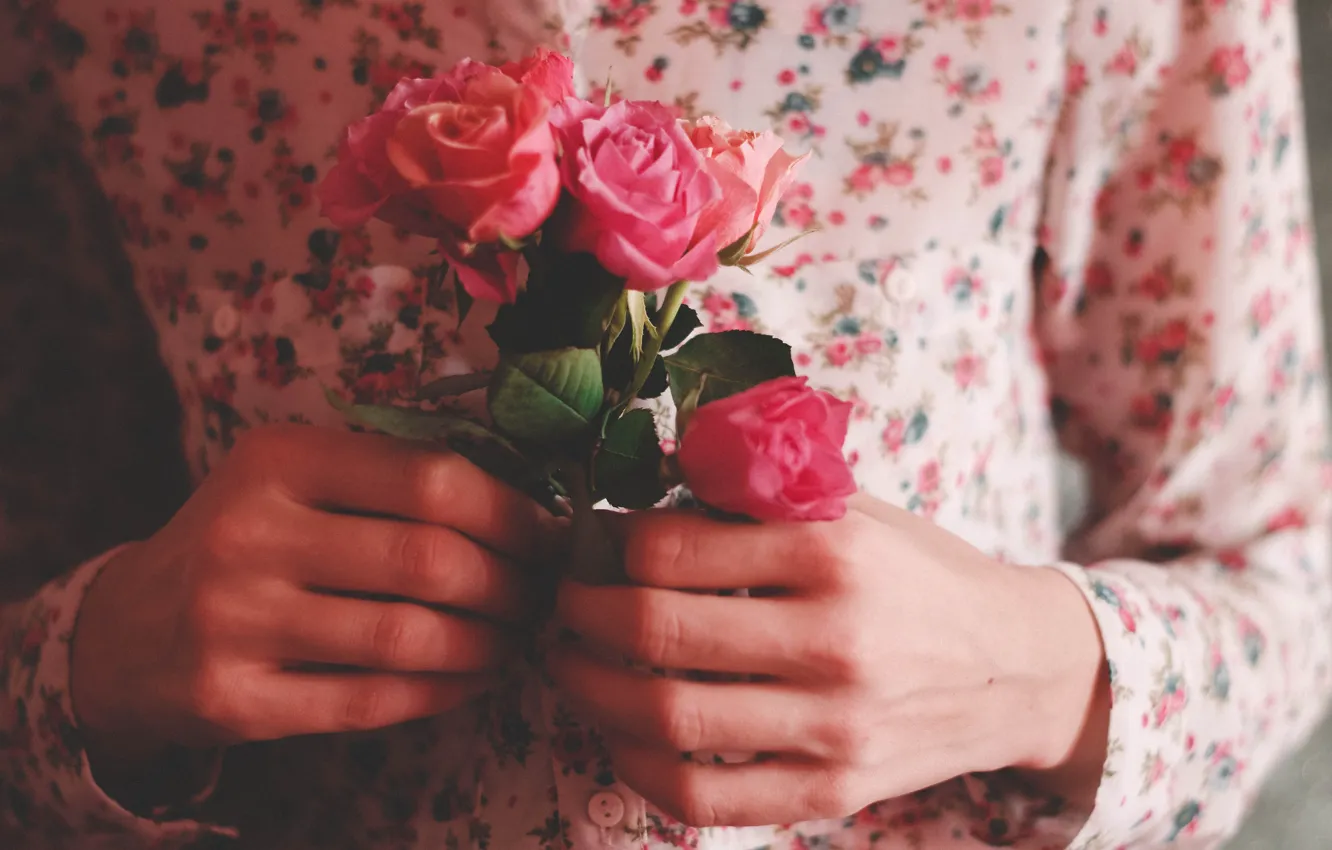 Фото обои Руки, Розы, Roses