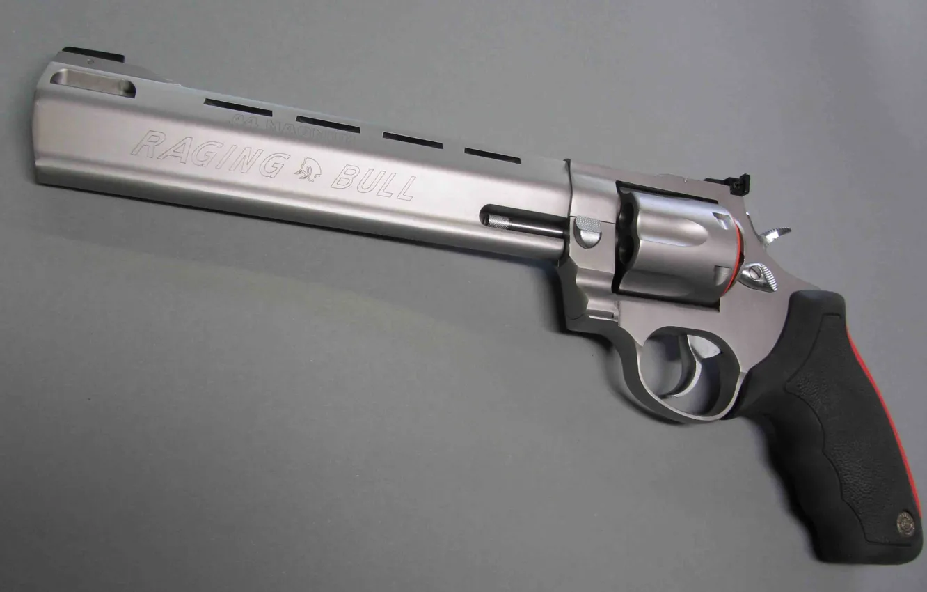 Фото обои silver, red, gun, logo, black, weapon, bull, revolver