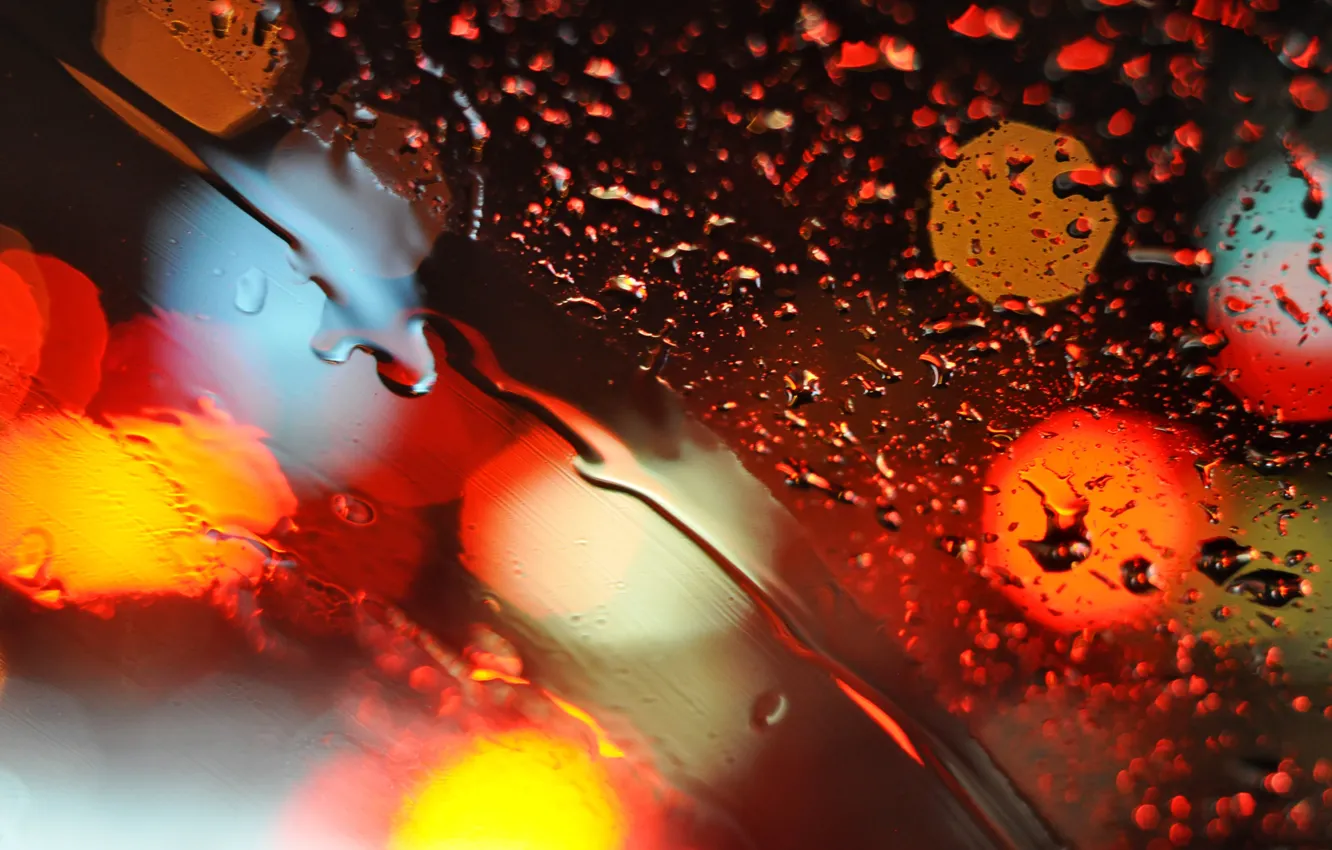 Фото обои стекло, огни, rain, bokeh