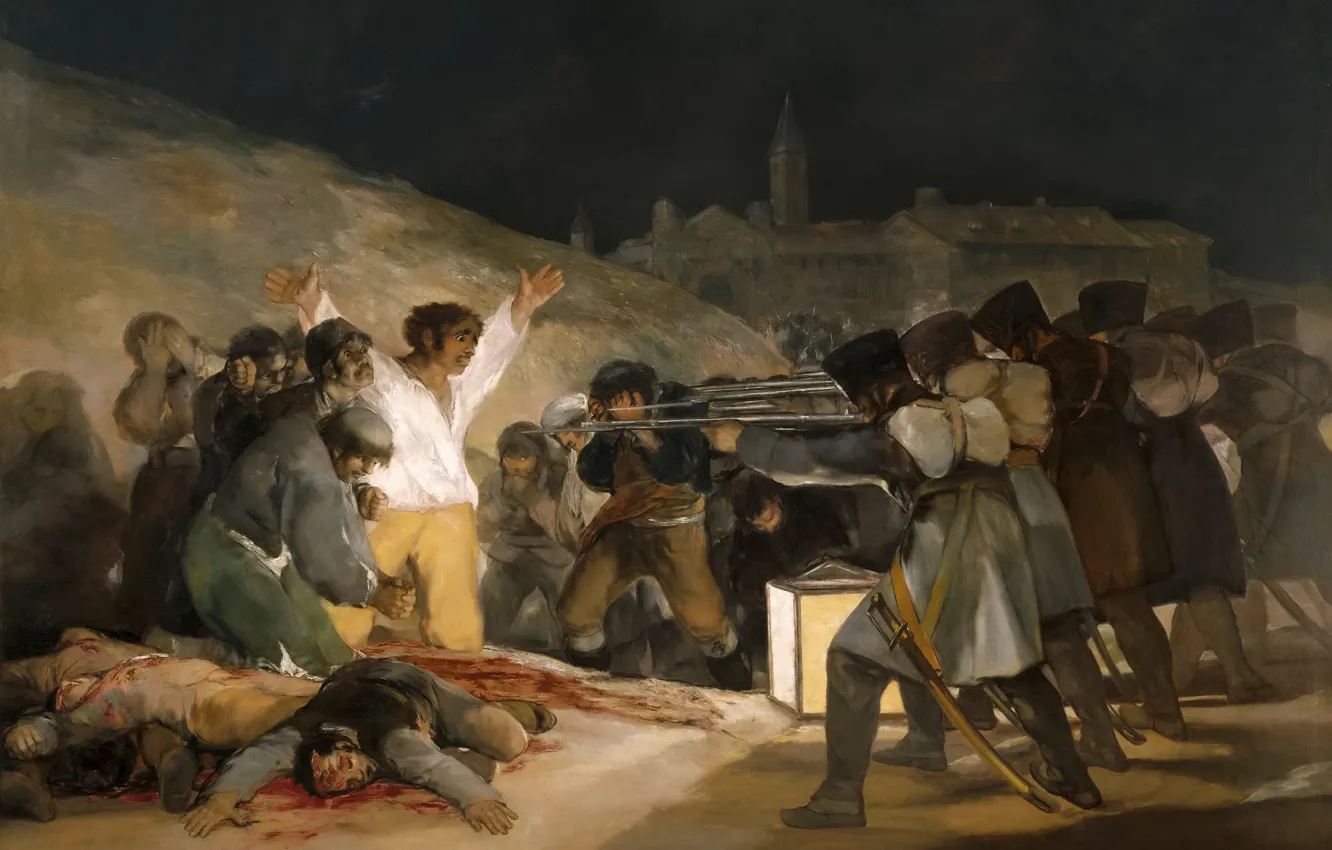 Фото обои картина, жанровая, Франсиско Гойя, Расстрел Повстанцев 3 Мая 1808 Года