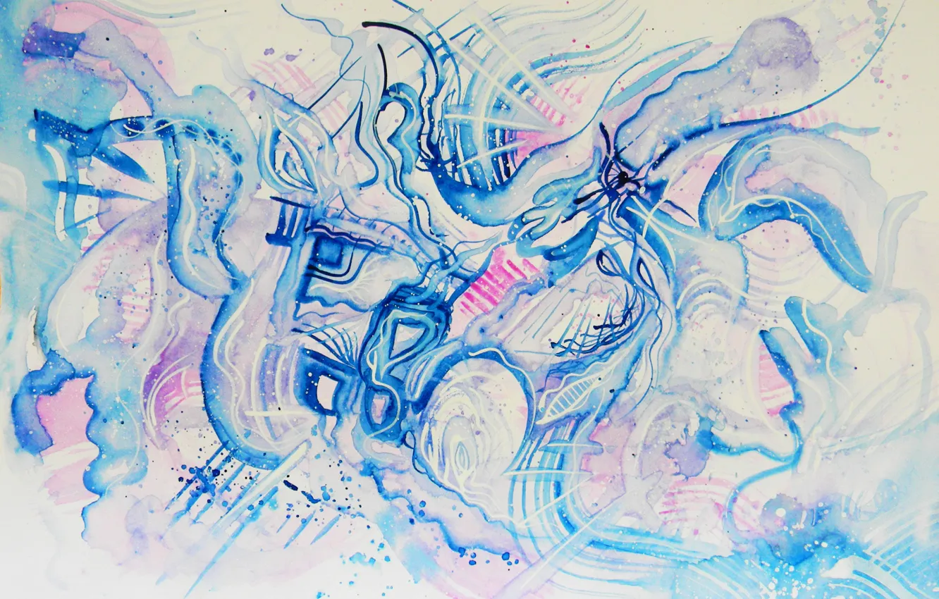 Фото обои синий, розовый, голубой, Рисунок, вьюга, метель, Лена Роговая, зимний стиль