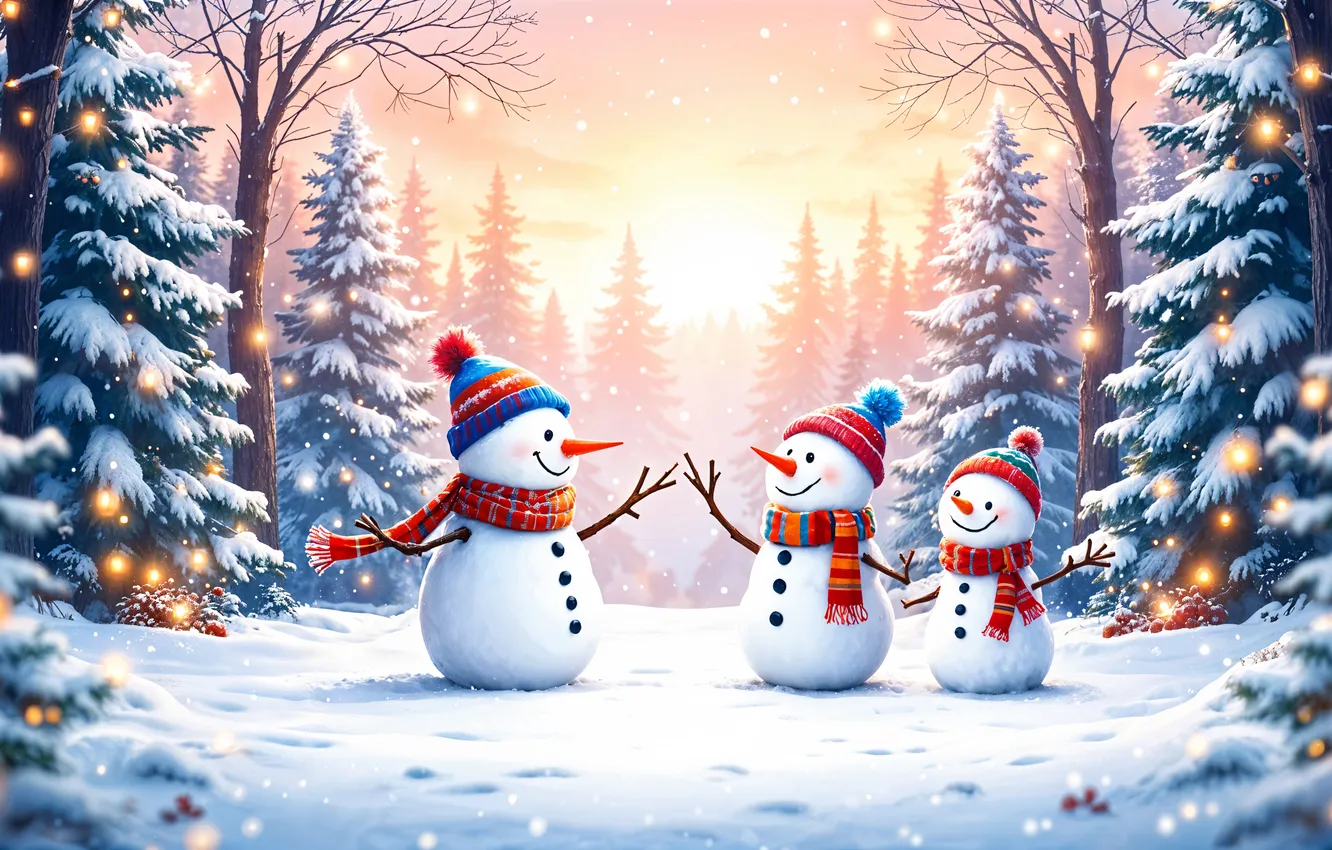 Фото обои зима, снег, украшения, Рождество, Новый год, снеговик, happy, Christmas