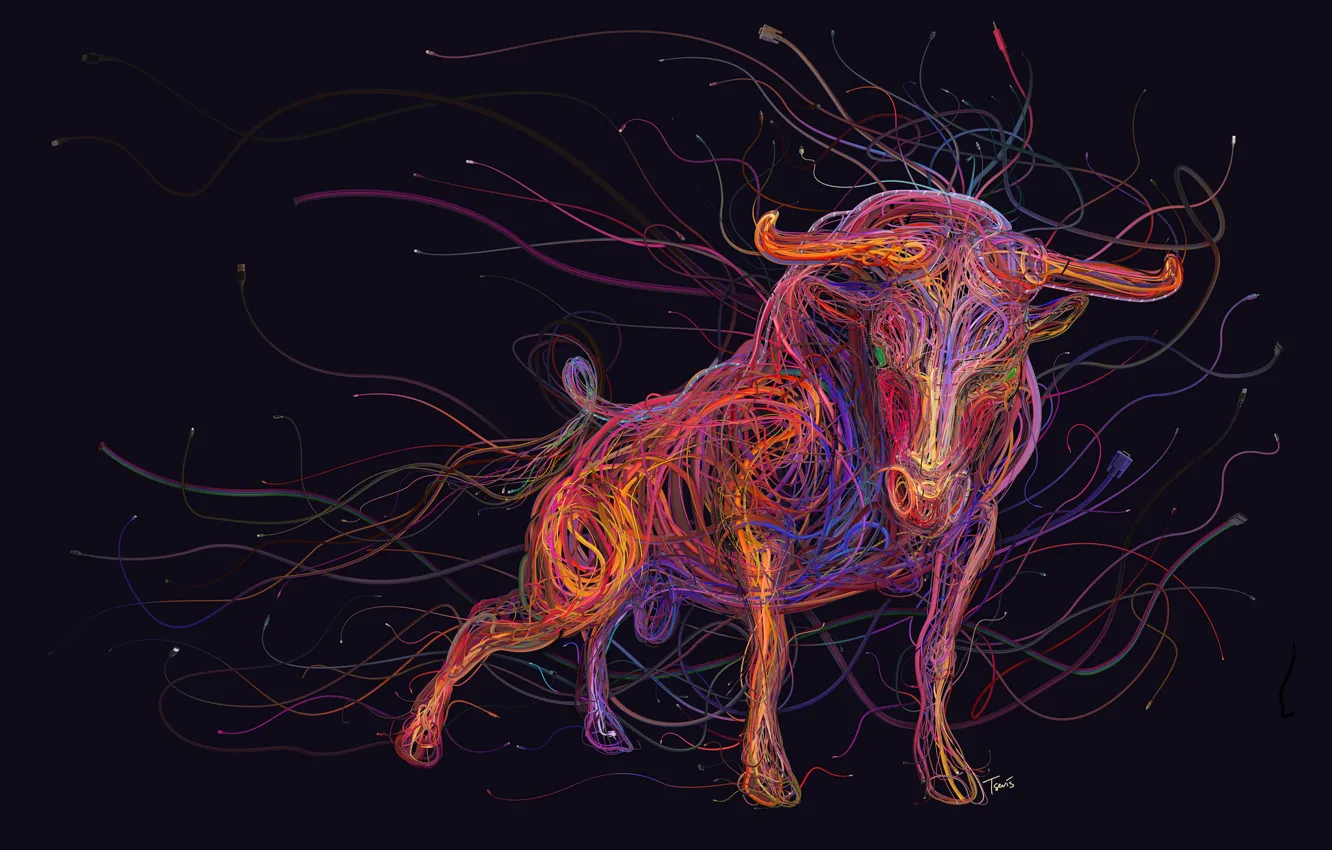 Фото обои абстракция, цвет, фигура, рога, бык