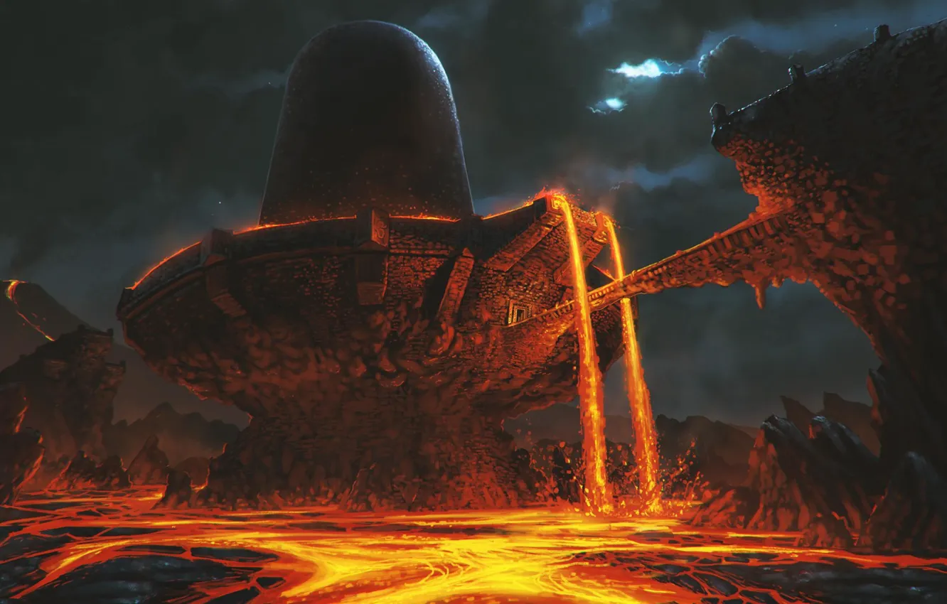 Фото обои мост, сооружение, лава, The Secret temple of Shiva, Temple of Rage