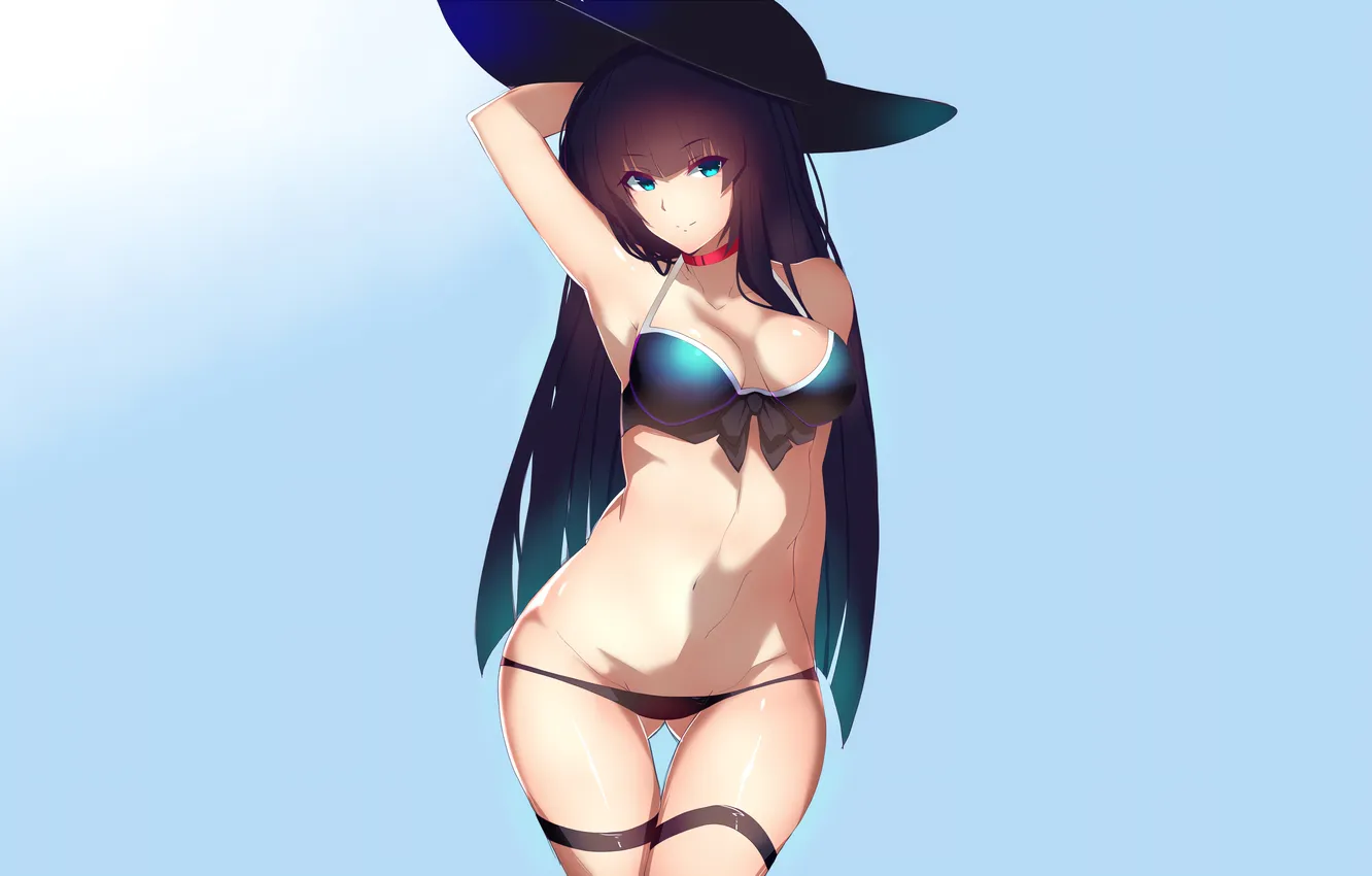 Фото обои girl, sexy, cleavage, green eyes, long hair, hat, boobs, sexy girl