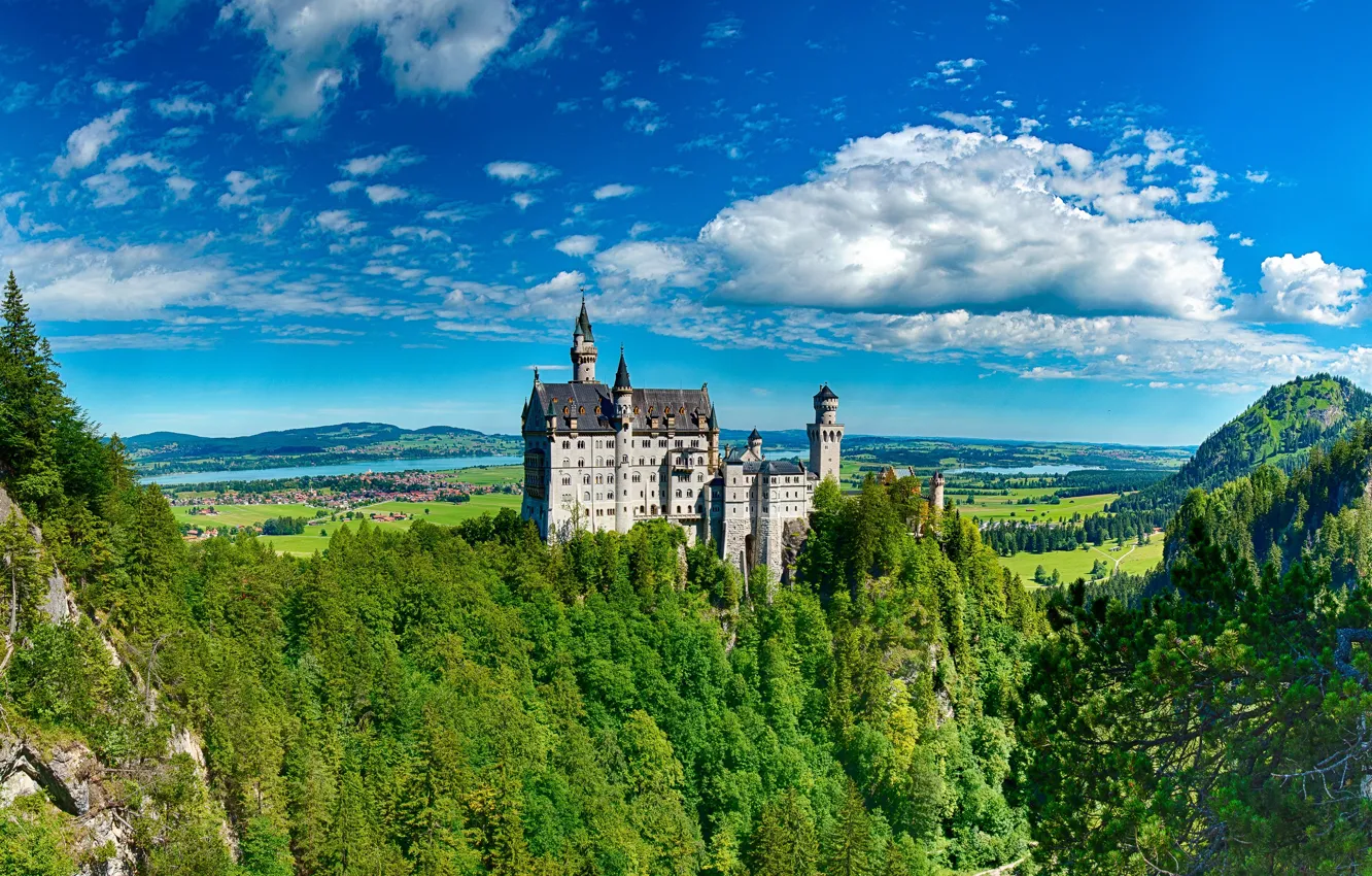 Фото обои Горы, Германия, Замок, Бавария, Germany, Нойшванштайн, Bavaria, Neuschwanstein Castle