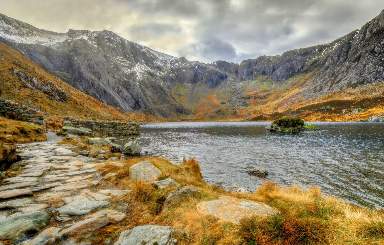 Фото обои горы, озеро, Уэльс, Ллин Айдвал