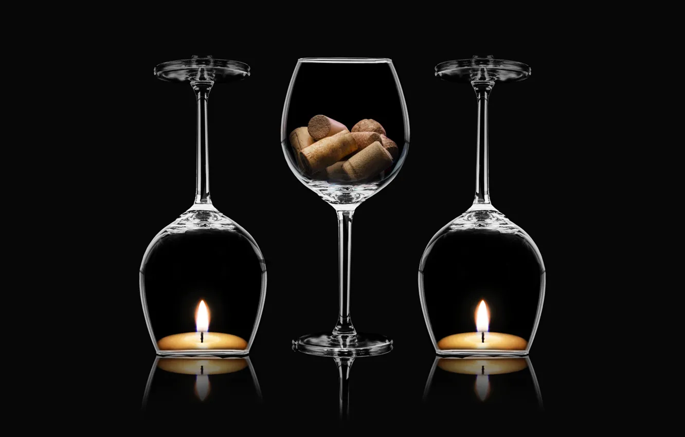 Фото обои macro, candles, decoration, wine cups