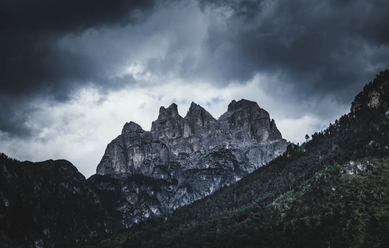 Фото обои небо, облака, деревья, горы, тучи, природа, скалы, Italia