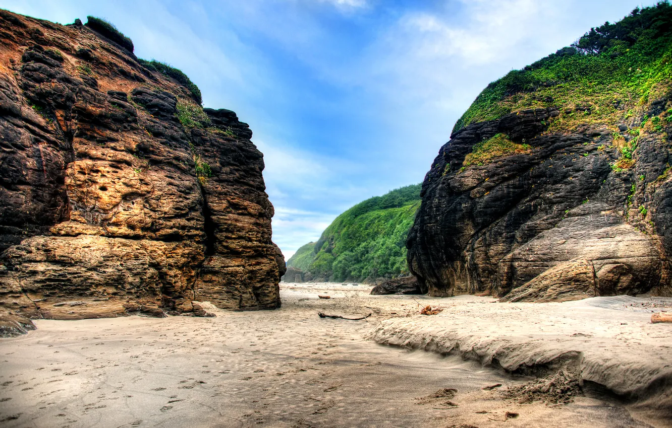 Фото обои песок, зелень, природа, скалы