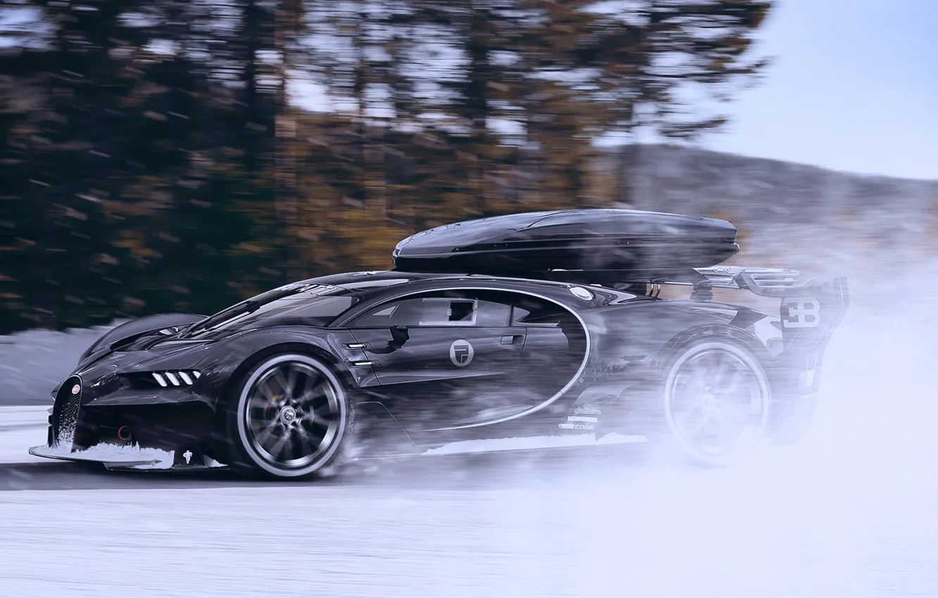 Фото обои Bugatti, Vision, Winter, Speed, Black, Snow, Gran Turismo