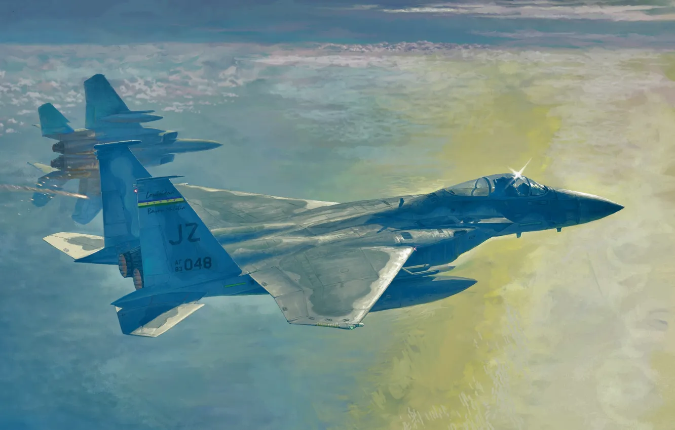 Фото обои f15 strike eagle, war, art, airplane, aviation, jet