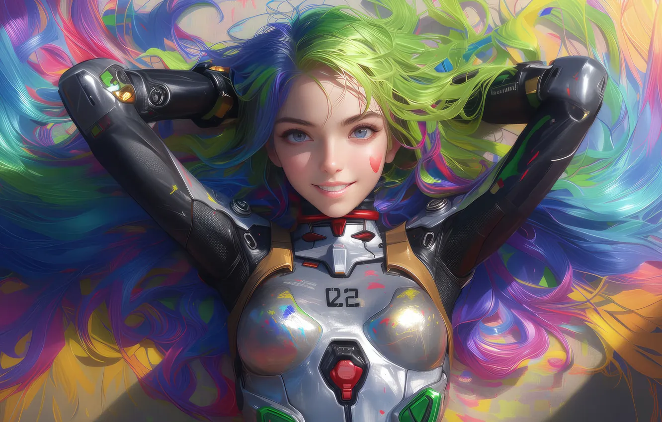 Фото обои rainbow, girl, haired, joyful