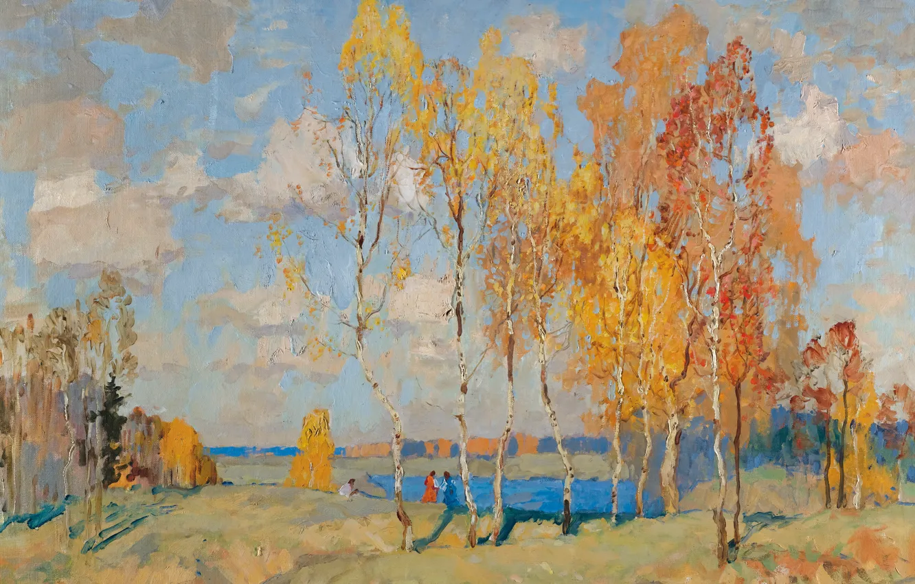 Фото обои деревья, природа, картина, Осенний Пейзаж, Константин Горбатов