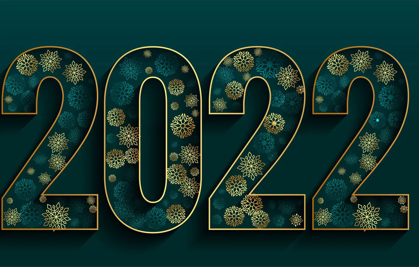 Фото обои Рождество, цифры, Новый год, зелёный фон, 2022
