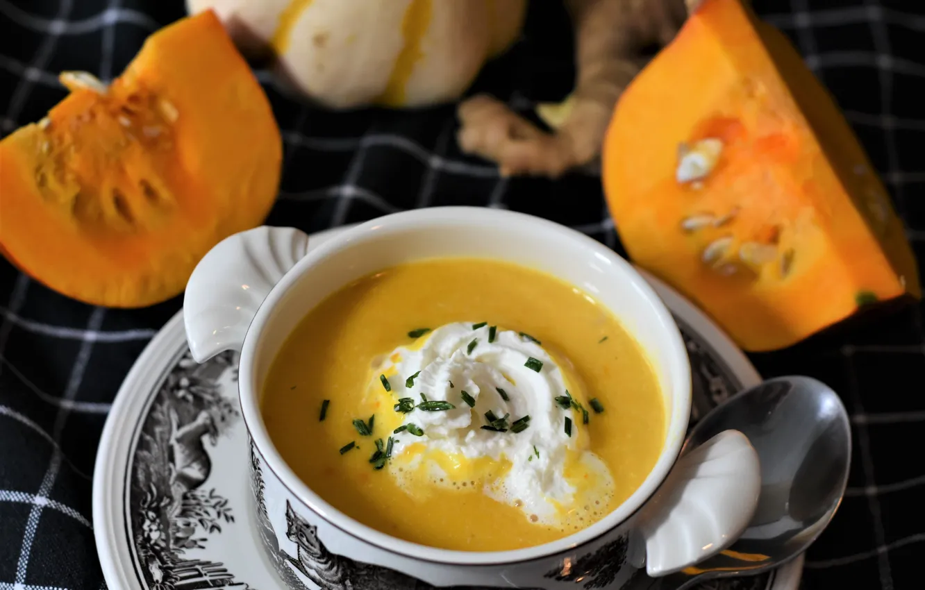 Фото обои тарелка, суп, тыква, соус, pumpkin, soup, тыквенный суп, pumpkin soup
