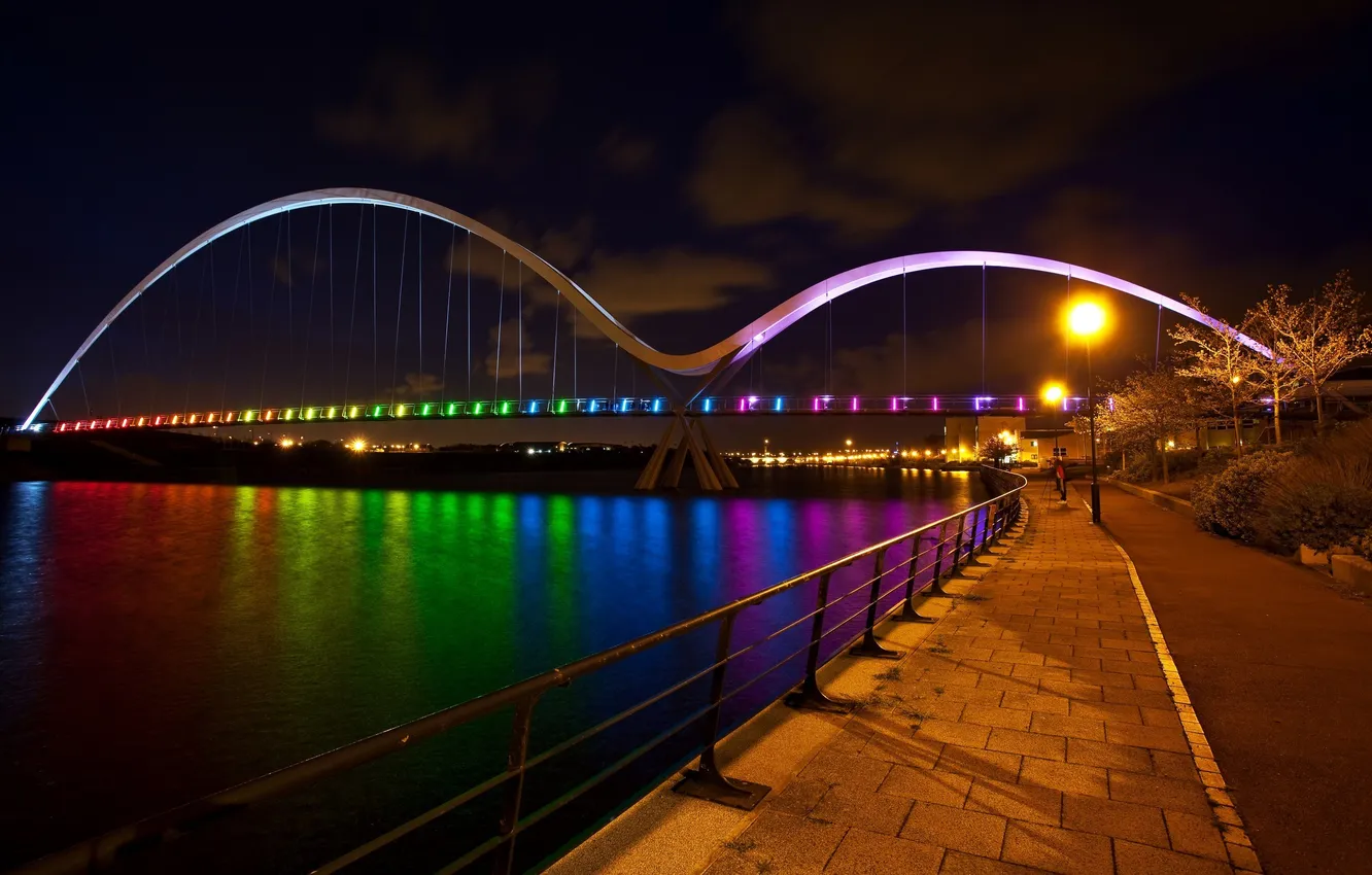 Фото обои мост, река, ноччь