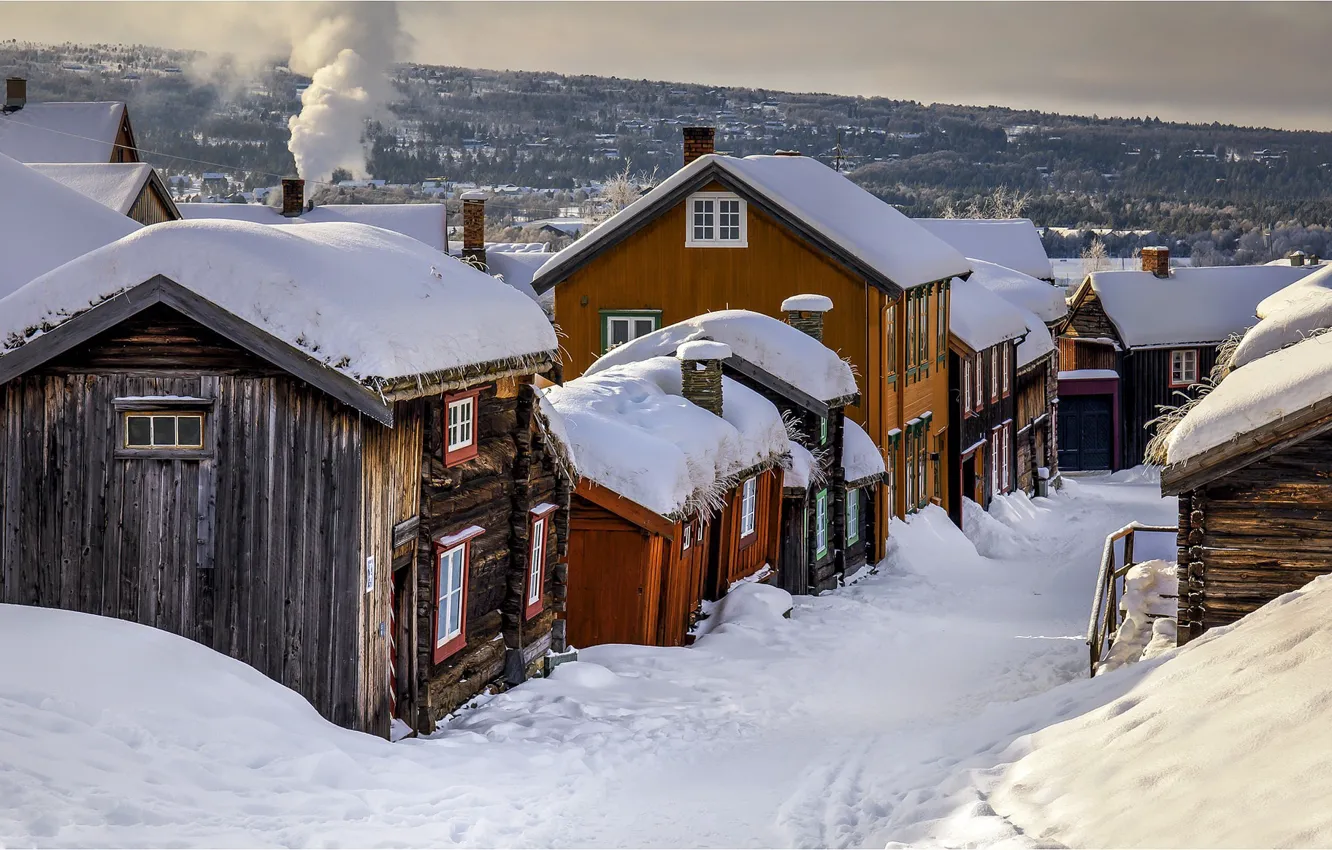 Фото обои зима, деревня, Норвегия