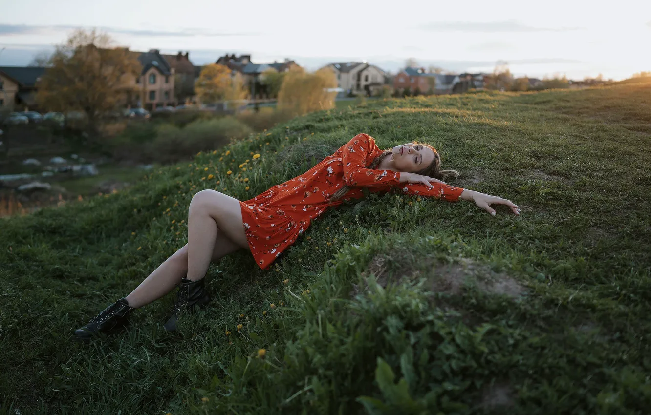 Фото обои девушка, природа, платье, Анна Аббасова